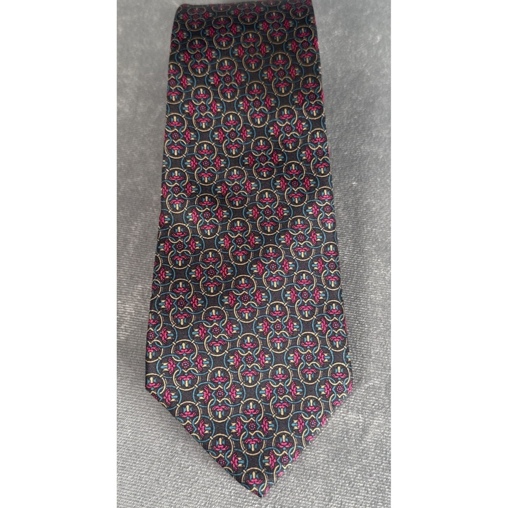 Christian Dior Silk Tie Men's Black Pink Floral Medallion USA Woven in Italy